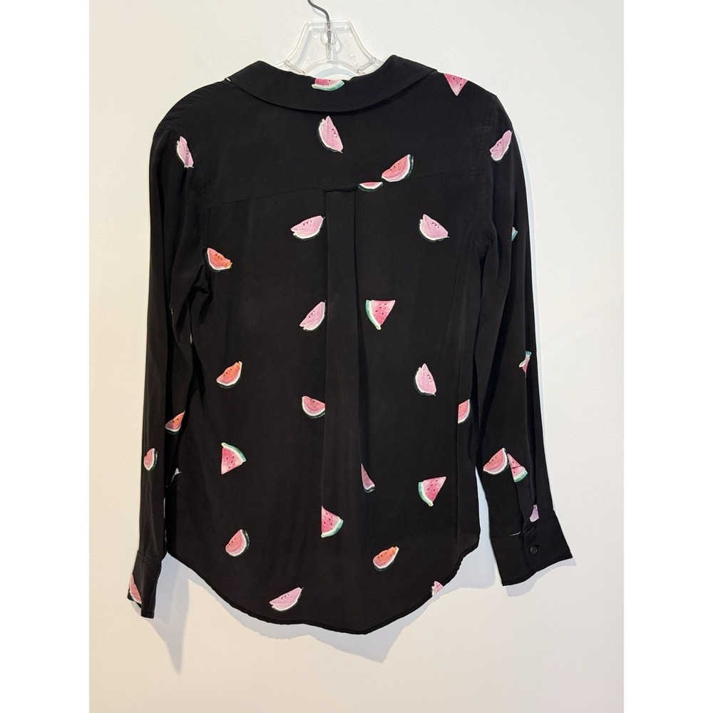 Rails Kate Watermelon Print Black Button Down Silk Top Shirt Sz XS Novelty - Picture 5 of 9